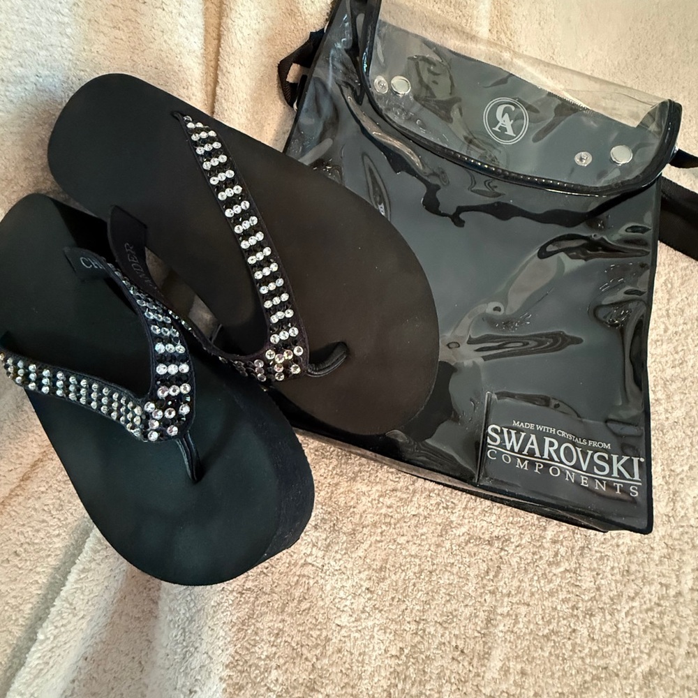 Christine Alexander Black Crystal Flip Flops